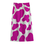 Hot Pink And White Cow Print Cotton Front Slit Maxi Skirt