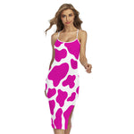 Hot Pink And White Cow Print Cross Back Cami Dress