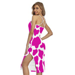 Hot Pink And White Cow Print Cross Back Cami Dress