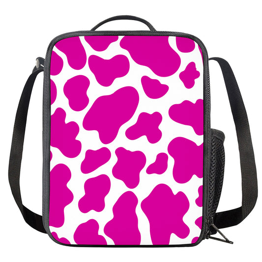 Hot Pink And White Cow Print Crossbody Lunch Bag