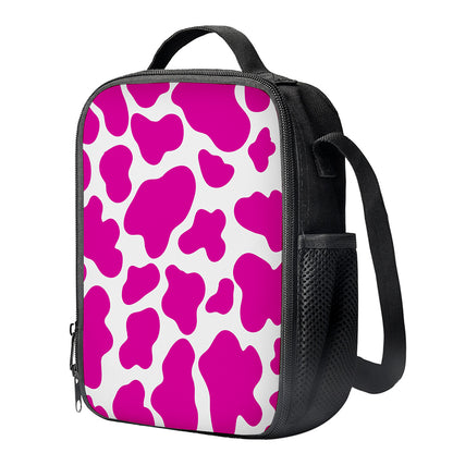Hot Pink And White Cow Print Crossbody Lunch Bag