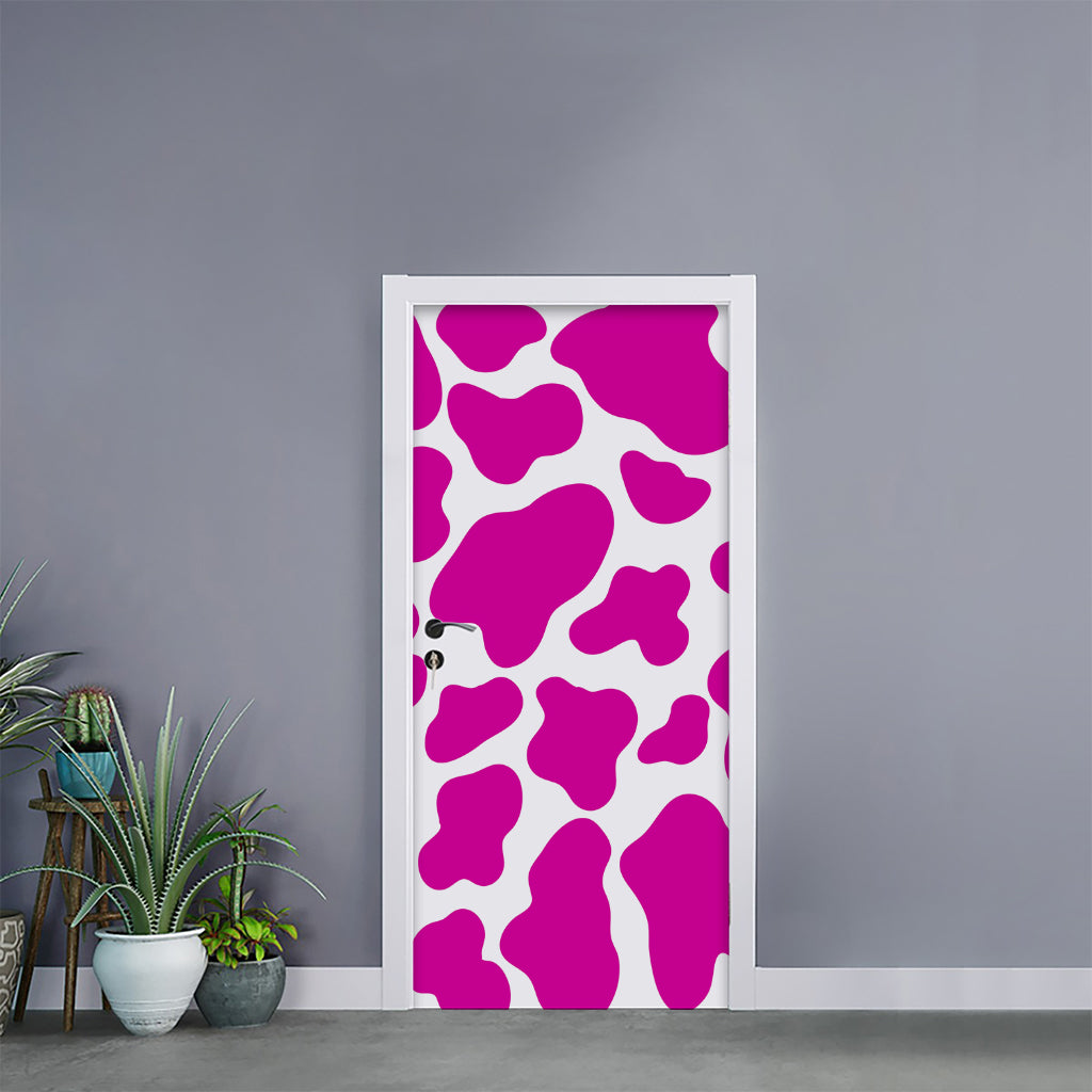 Hot Pink And White Cow Print Door Sticker