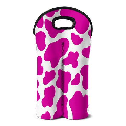 Hot Pink And White Cow Print Double Neoprene Wine Tote