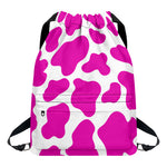 Hot Pink And White Cow Print Drawstring Backpack