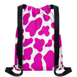 Hot Pink And White Cow Print Drawstring Backpack