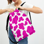 Hot Pink And White Cow Print Drawstring Backpack