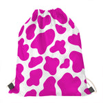 Hot Pink And White Cow Print Drawstring Bag