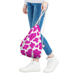 Hot Pink And White Cow Print Drawstring Bag