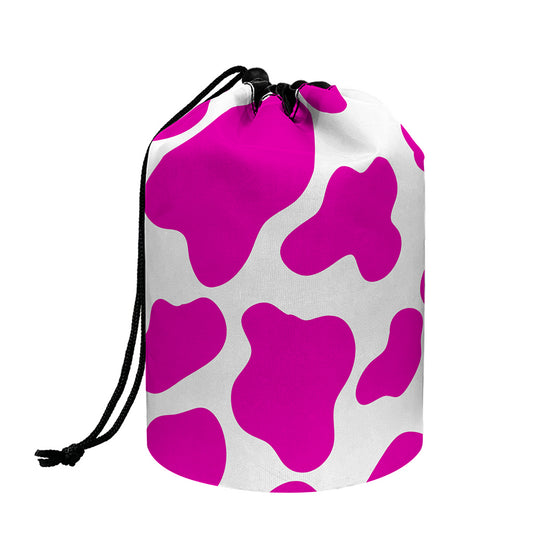Hot Pink And White Cow Print Drawstring Makeup Bag