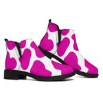 Hot Pink And White Cow Print Flat Ankle Boots