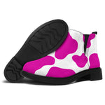 Hot Pink And White Cow Print Flat Ankle Boots