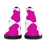 Hot Pink And White Cow Print Flat Ankle Boots