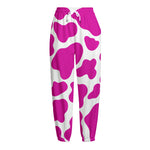 Hot Pink And White Cow Print Fleece Lined Knit Pants