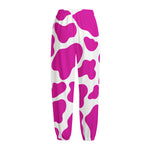 Hot Pink And White Cow Print Fleece Lined Knit Pants
