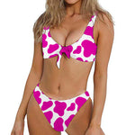 Hot Pink And White Cow Print Front Bow Tie Bikini
