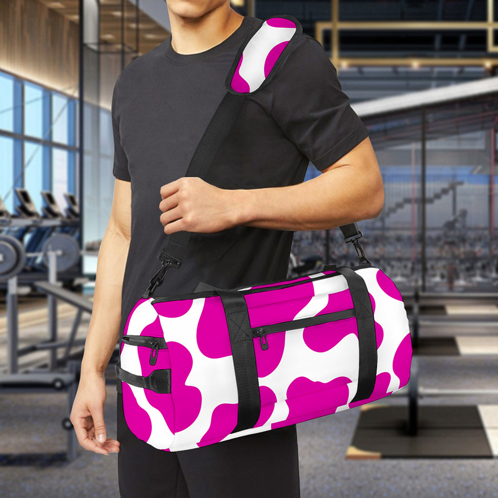 Hot Pink And White Cow Print Gym Bag