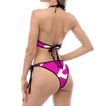 Hot Pink And White Cow Print Halter Scoop Tie Side Bikini