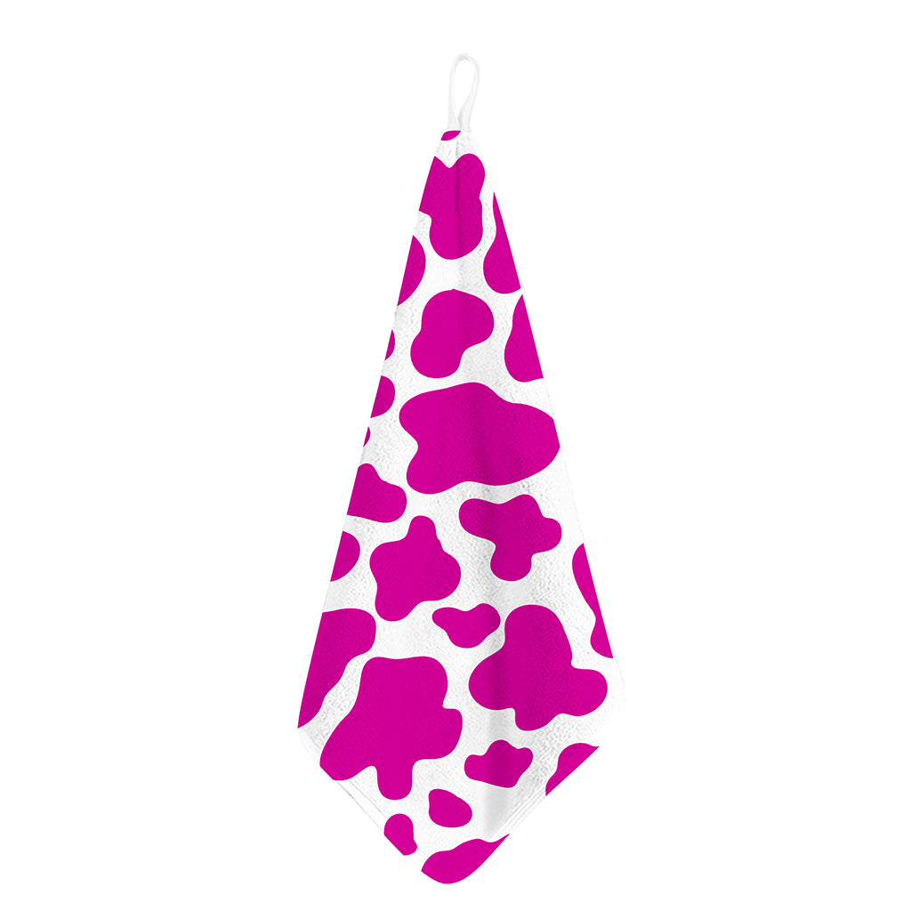 Hot Pink And White Cow Print Hand Towel