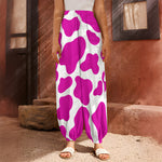 Hot Pink And White Cow Print Harem Pants