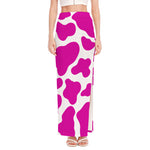 Hot Pink And White Cow Print High Slit Maxi Skirt