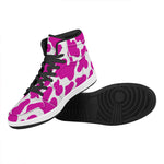 Hot Pink And White Cow Print High Top Leather Sneakers