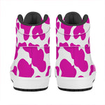 Hot Pink And White Cow Print High Top Leather Sneakers