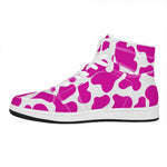 Hot Pink And White Cow Print High Top Leather Sneakers