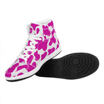 Hot Pink And White Cow Print High Top Leather Sneakers