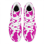 Hot Pink And White Cow Print High Top Leather Sneakers