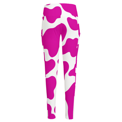 Hot Pink And White Cow Print High-Waisted Pocket Leggings