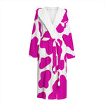 Hot Pink And White Cow Print Hooded Bathrobe