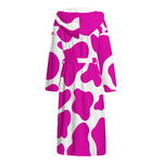 Hot Pink And White Cow Print Hooded Bathrobe