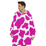 Hot Pink And White Cow Print Hoodie Blanket