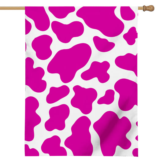 Hot Pink And White Cow Print House Flag