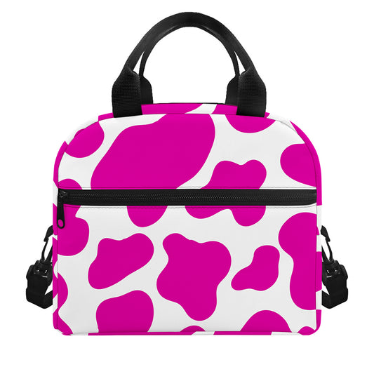 Hot Pink And White Cow Print Insulated Lunch Bag