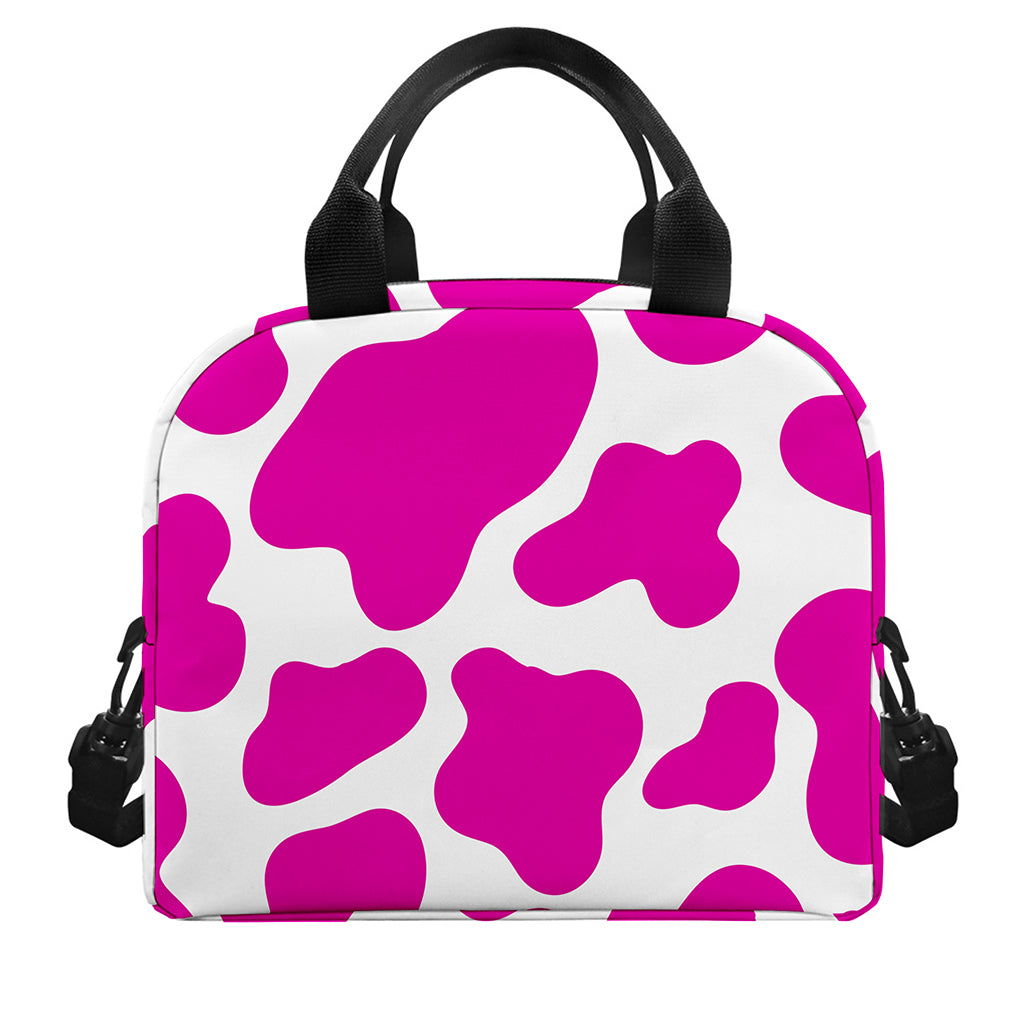 Hot Pink And White Cow Print Insulated Lunch Bag