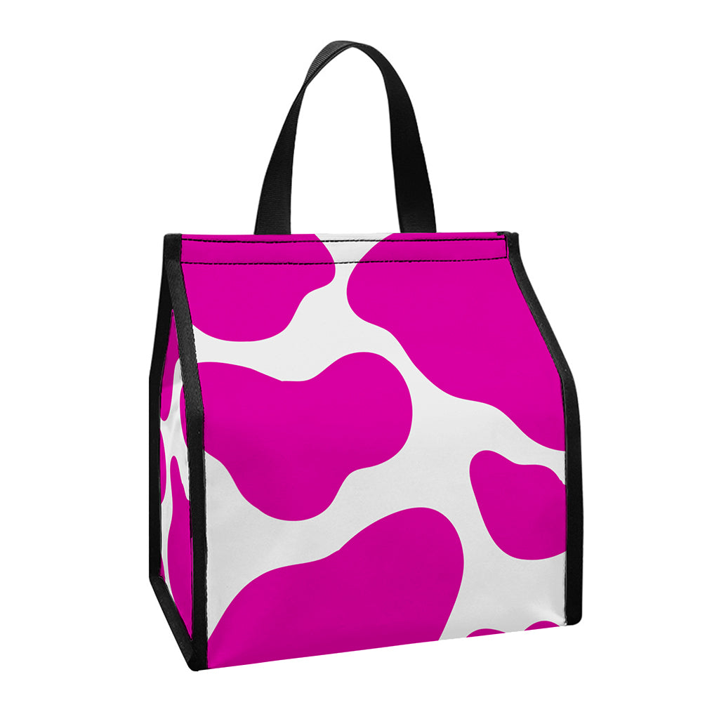 Hot Pink And White Cow Print Insulated Lunch Tote