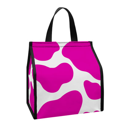 Hot Pink And White Cow Print Insulated Lunch Tote