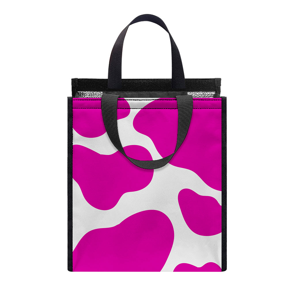 Hot Pink And White Cow Print Insulated Lunch Tote