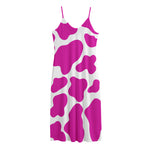 Hot Pink And White Cow Print Jersey Midi Cami Dress