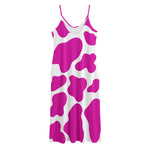Hot Pink And White Cow Print Jersey Midi Cami Dress