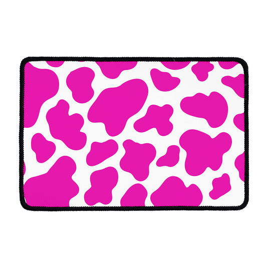 Hot Pink And White Cow Print Kitchen Mat