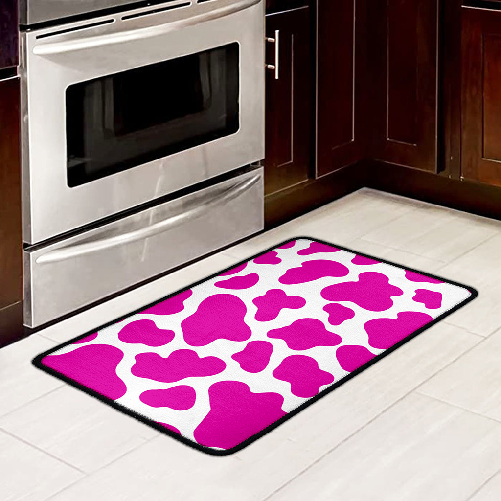 Hot Pink And White Cow Print Kitchen Mat