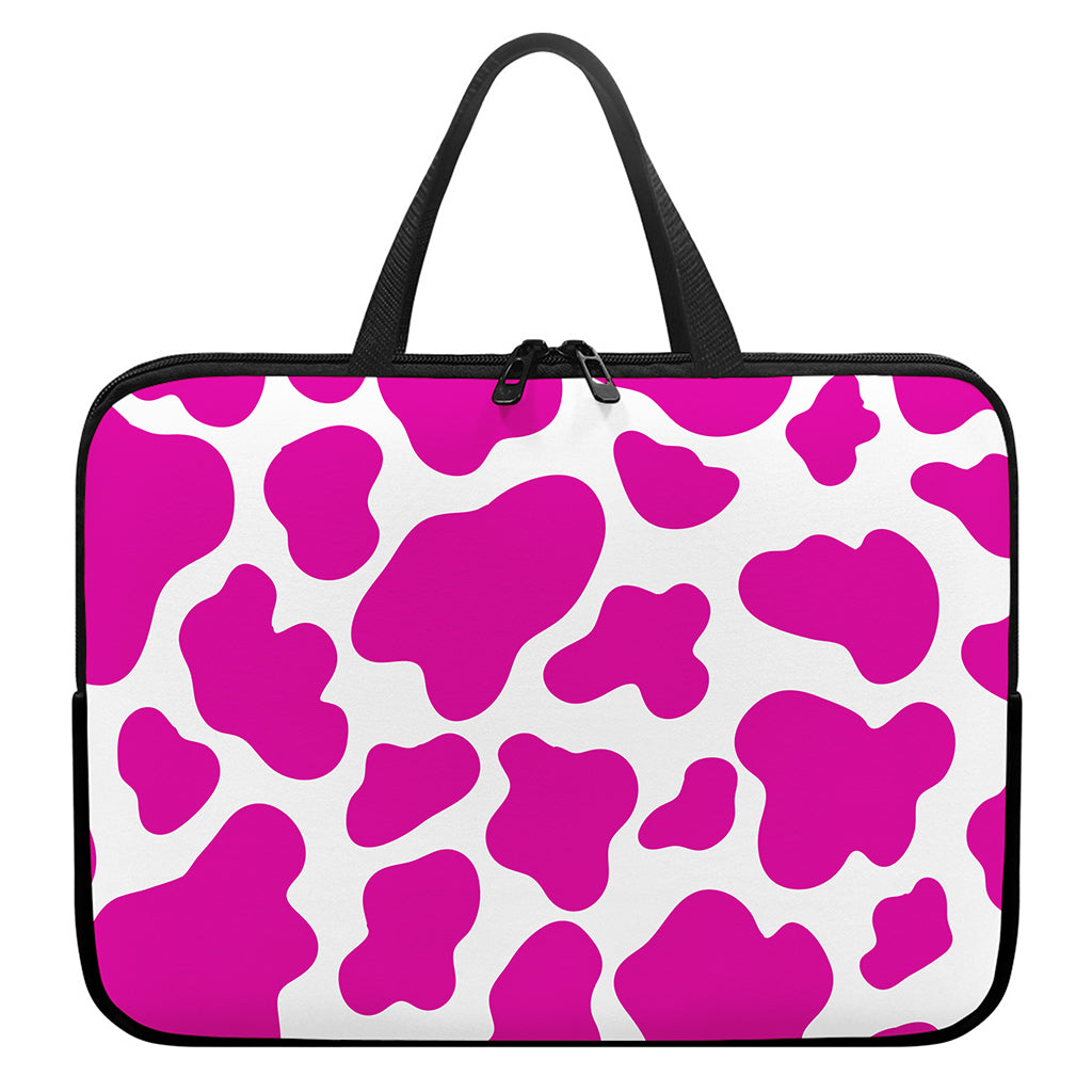 Hot Pink And White Cow Print Laptop Sleeve With Handle