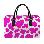 Hot Pink And White Cow Print Leather Duffle Bag