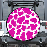 Hot Pink And White Cow Print Leather Spare Tire Cover