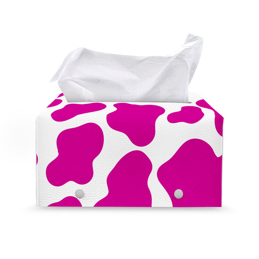 Hot Pink And White Cow Print Leather Tissue Box Cover