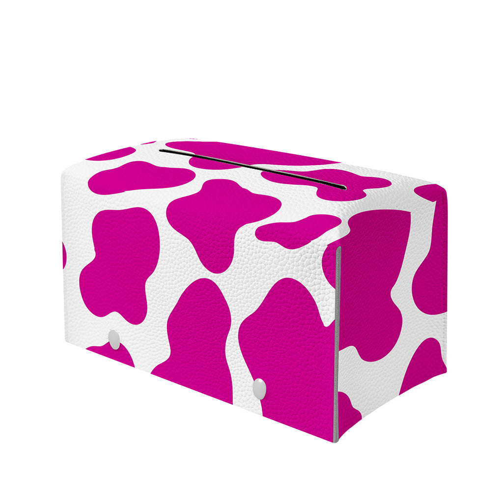 Hot Pink And White Cow Print Leather Tissue Box Cover