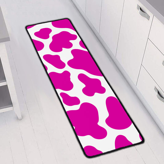 Hot Pink And White Cow Print Long Kitchen Mat