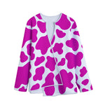 Hot Pink And White Cow Print Long Sleeve Short Coat
